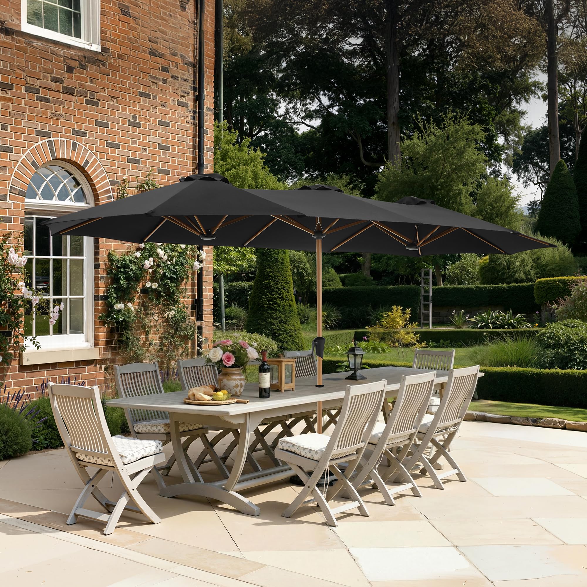 SUPERJARE 13FT Outdoor Umbrella for Patio, Double sided Pool Umbrellas with Fade Resistant Canopy, Large Table Umbrella for Deck, Market, Backyard - Beige(No Base)
