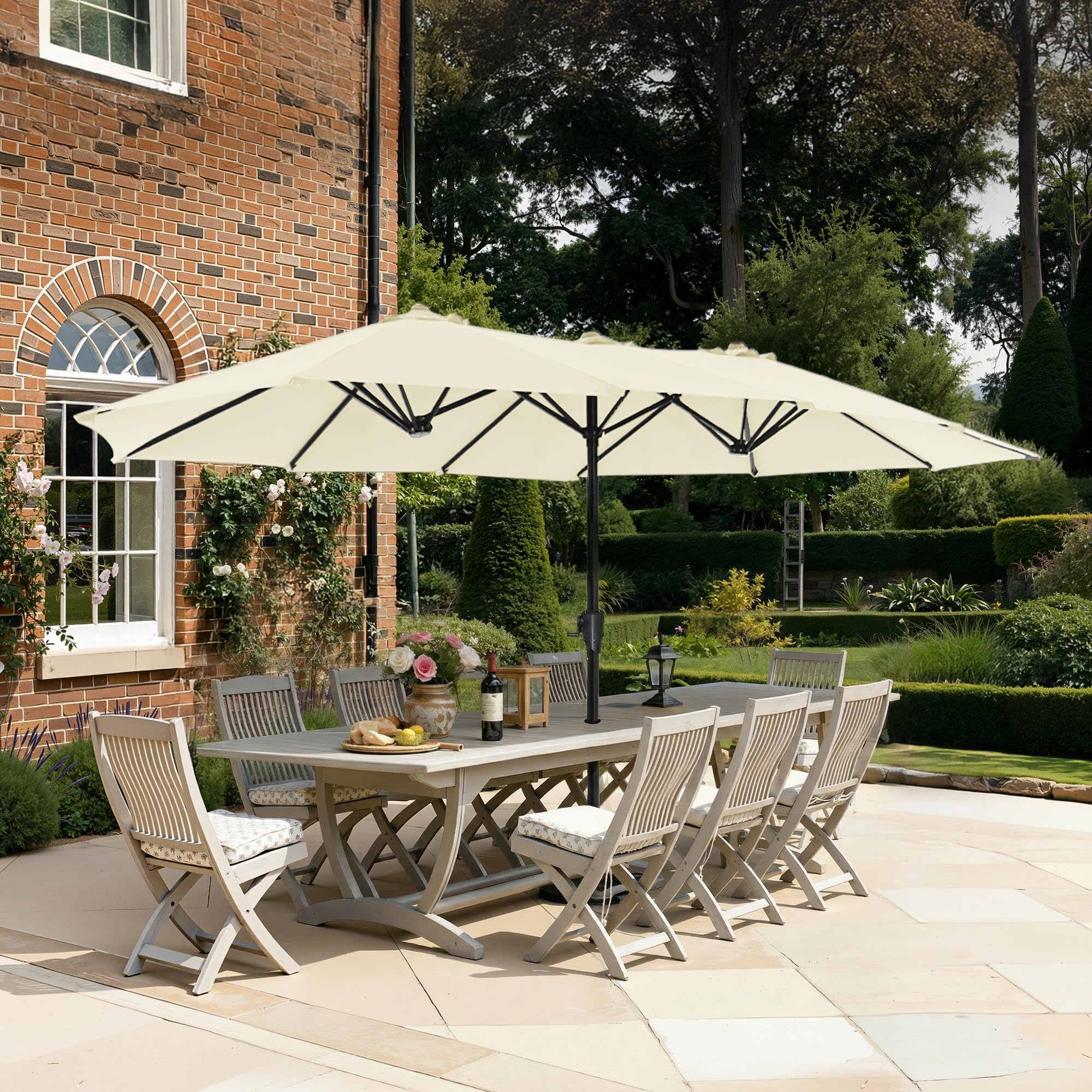 SUPERJARE 13FT Outdoor Umbrella for Patio, Double sided Pool Umbrellas with Fade Resistant Canopy, Large Table Umbrella for Deck, Market, Backyard - Beige(No Base)