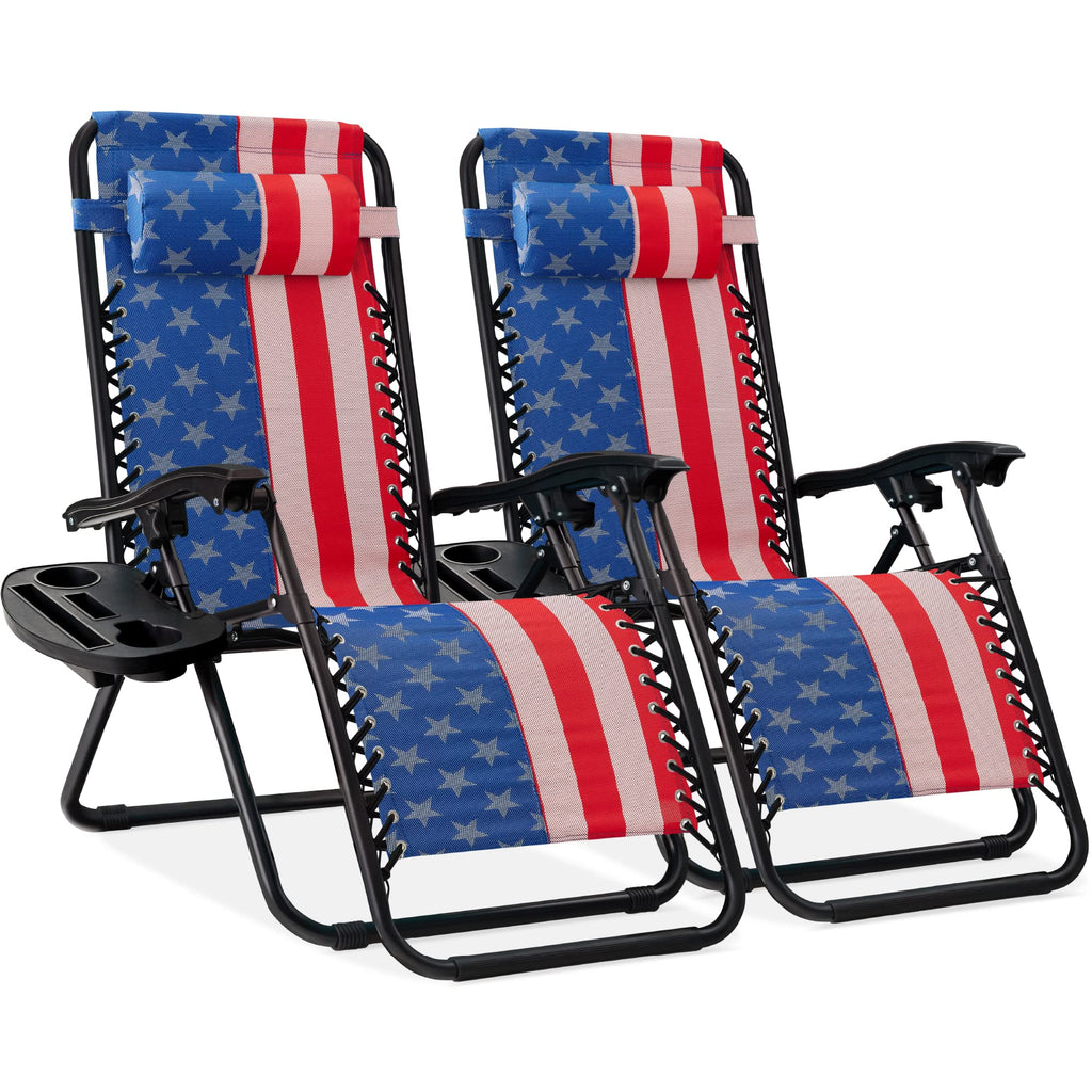 Best Choice Products Set of 2 Adjustable Steel Mesh Zero Gravity Lounge Chair Recliners w/Pillows and Cup Holder Trays - Black