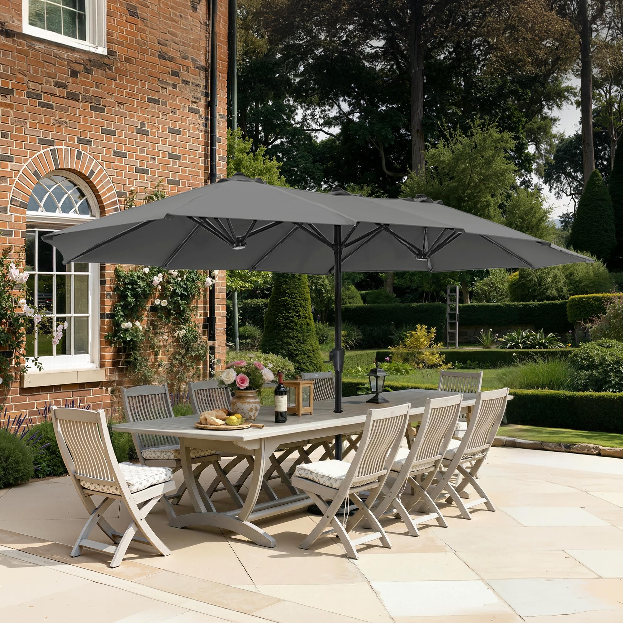 SUPERJARE 13FT Outdoor Umbrella for Patio, Double sided Pool Umbrellas with Fade Resistant Canopy, Large Table Umbrella for Deck, Market, Backyard - Beige(No Base)