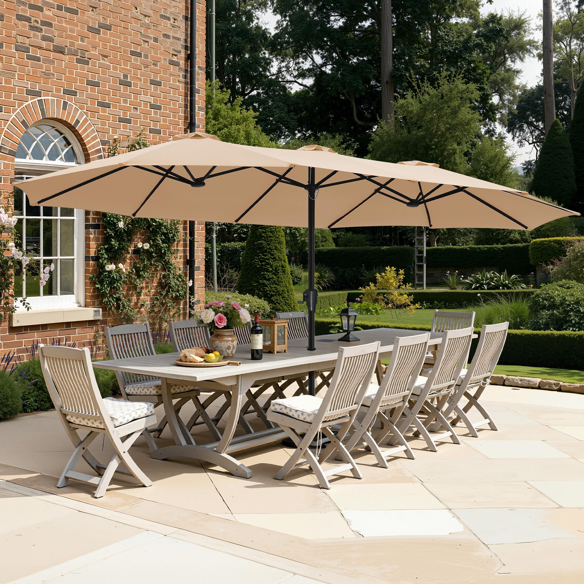 SUPERJARE 13FT Outdoor Umbrella for Patio, Double sided Pool Umbrellas with Fade Resistant Canopy, Large Table Umbrella for Deck, Market, Backyard - Beige(No Base)
