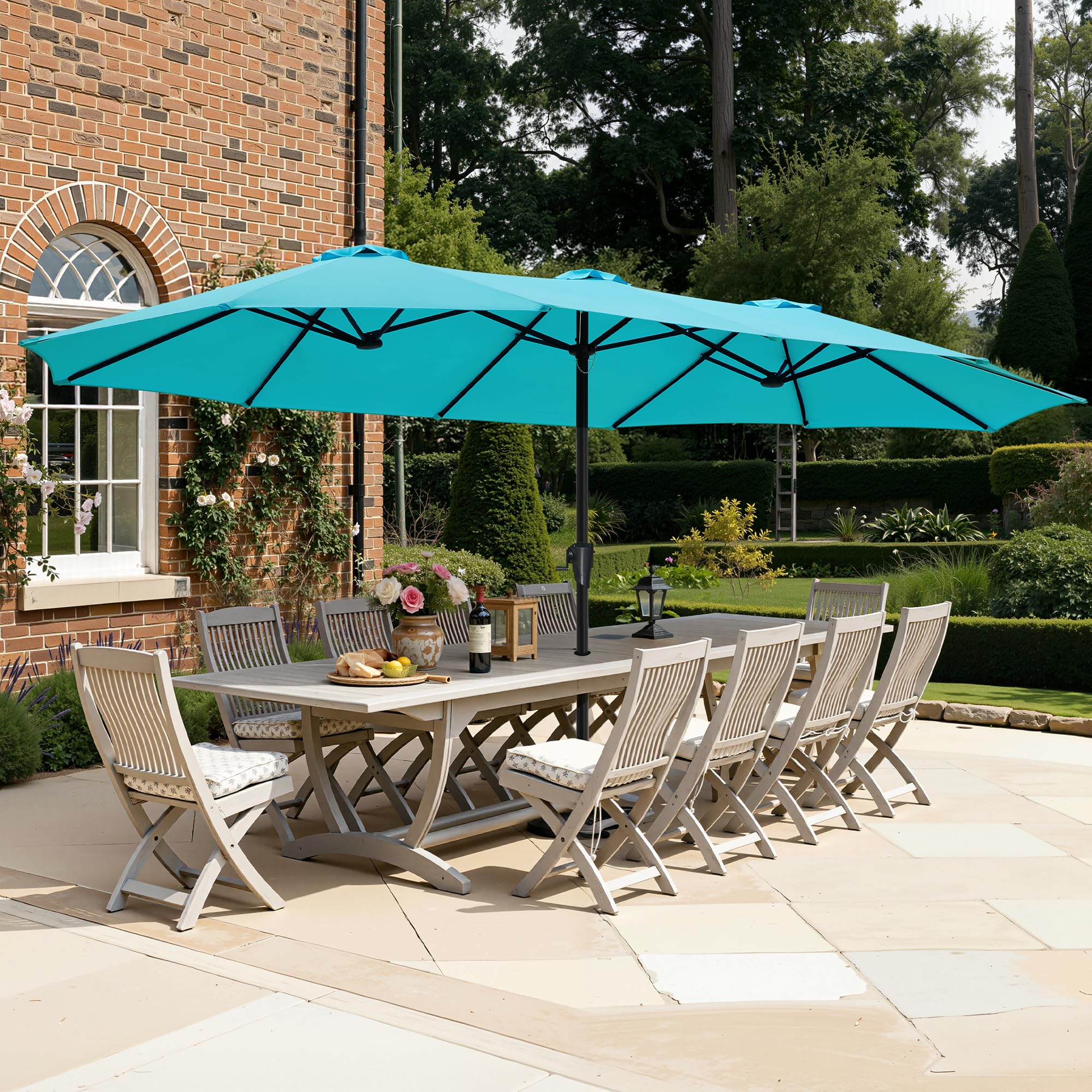SUPERJARE 13FT Outdoor Umbrella for Patio, Double sided Pool Umbrellas with Fade Resistant Canopy, Large Table Umbrella for Deck, Market, Backyard - Beige(No Base)