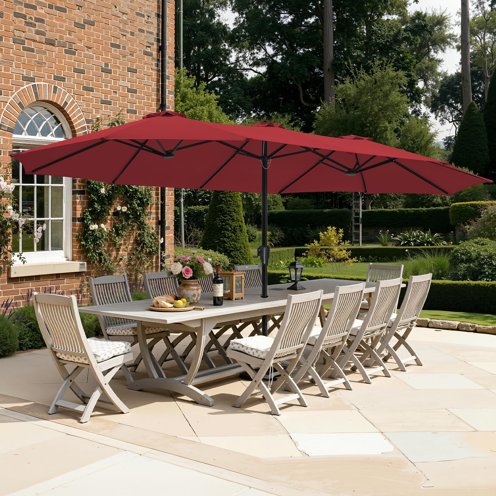 SUPERJARE 13FT Outdoor Umbrella for Patio, Double sided Pool Umbrellas with Fade Resistant Canopy, Large Table Umbrella for Deck, Market, Backyard - Beige(No Base)