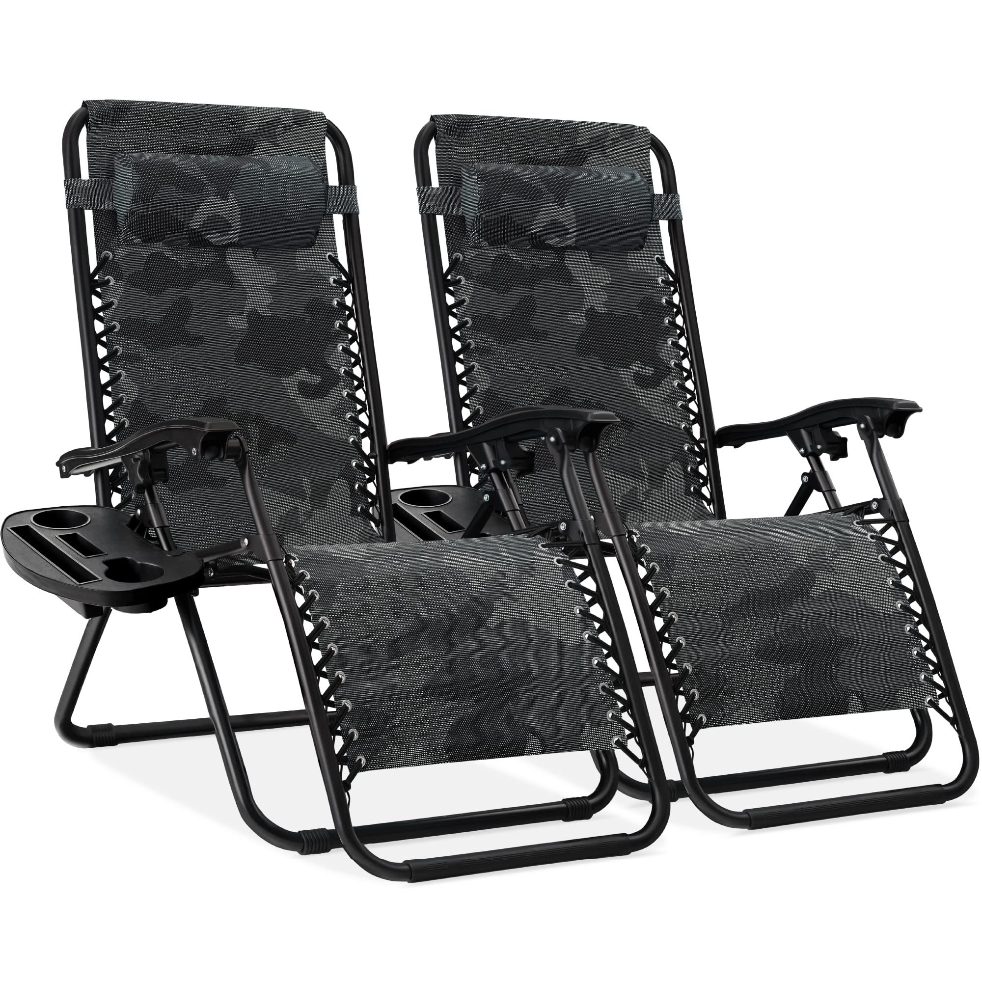 Best Choice Products Set of 2 Adjustable Steel Mesh Zero Gravity Lounge Chair Recliners w/Pillows and Cup Holder Trays - Gray
