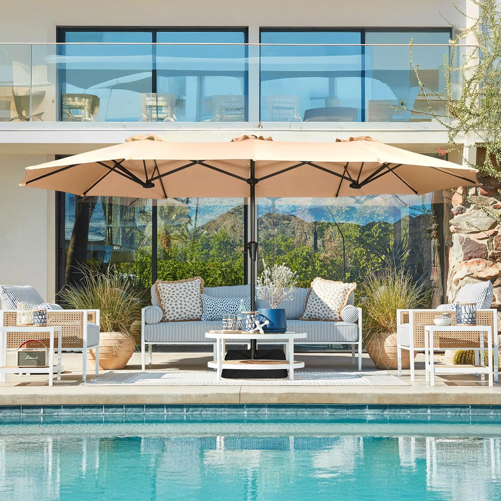 SUPERJARE 13FT Outdoor Umbrella for Patio, Double sided Pool Umbrellas with Fade Resistant Canopy, Large Table Umbrella for Deck, Market, Backyard - Beige(No Base)
