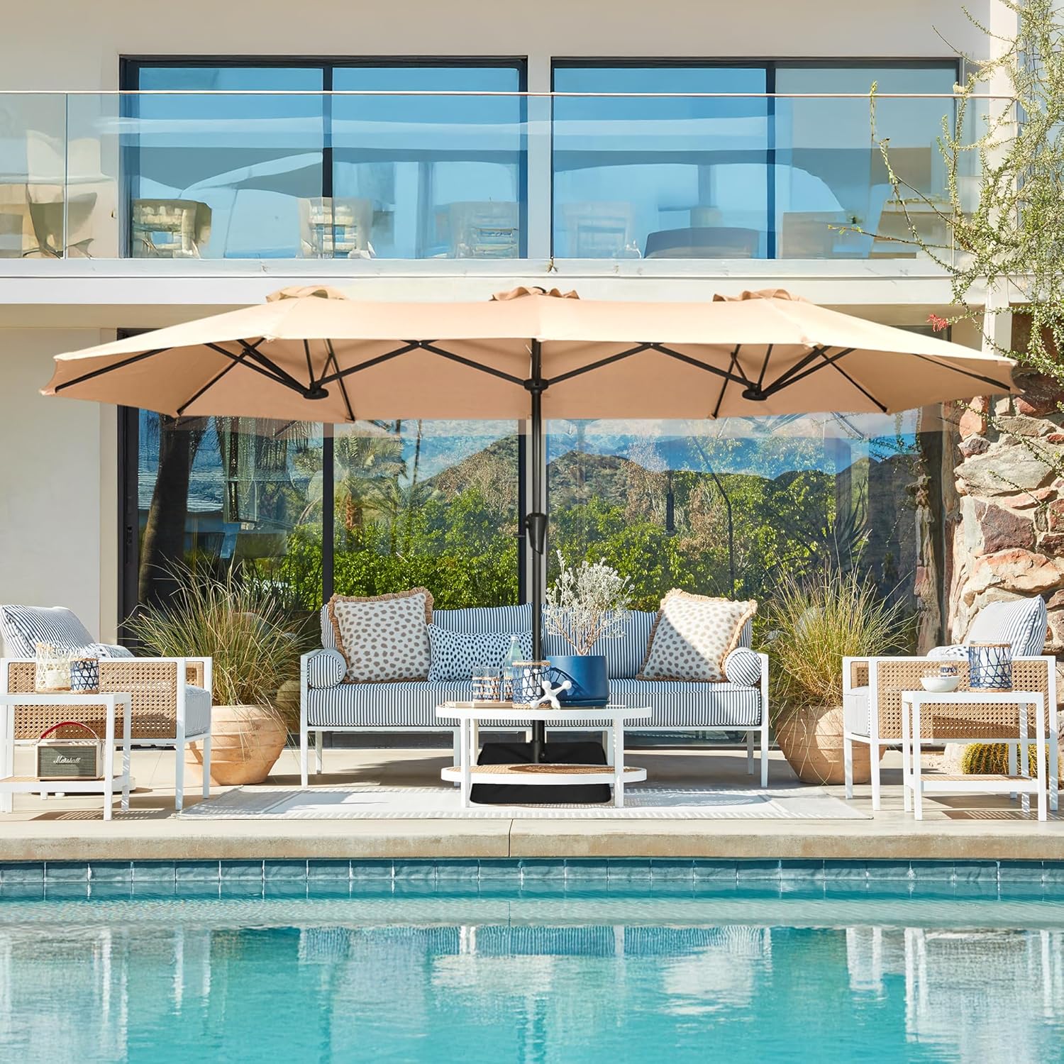 SUPERJARE 13FT Outdoor Umbrella for Patio, Double sided Pool Umbrellas with Fade Resistant Canopy, Large Table Umbrella for Deck, Market, Backyard - Beige(No Base)