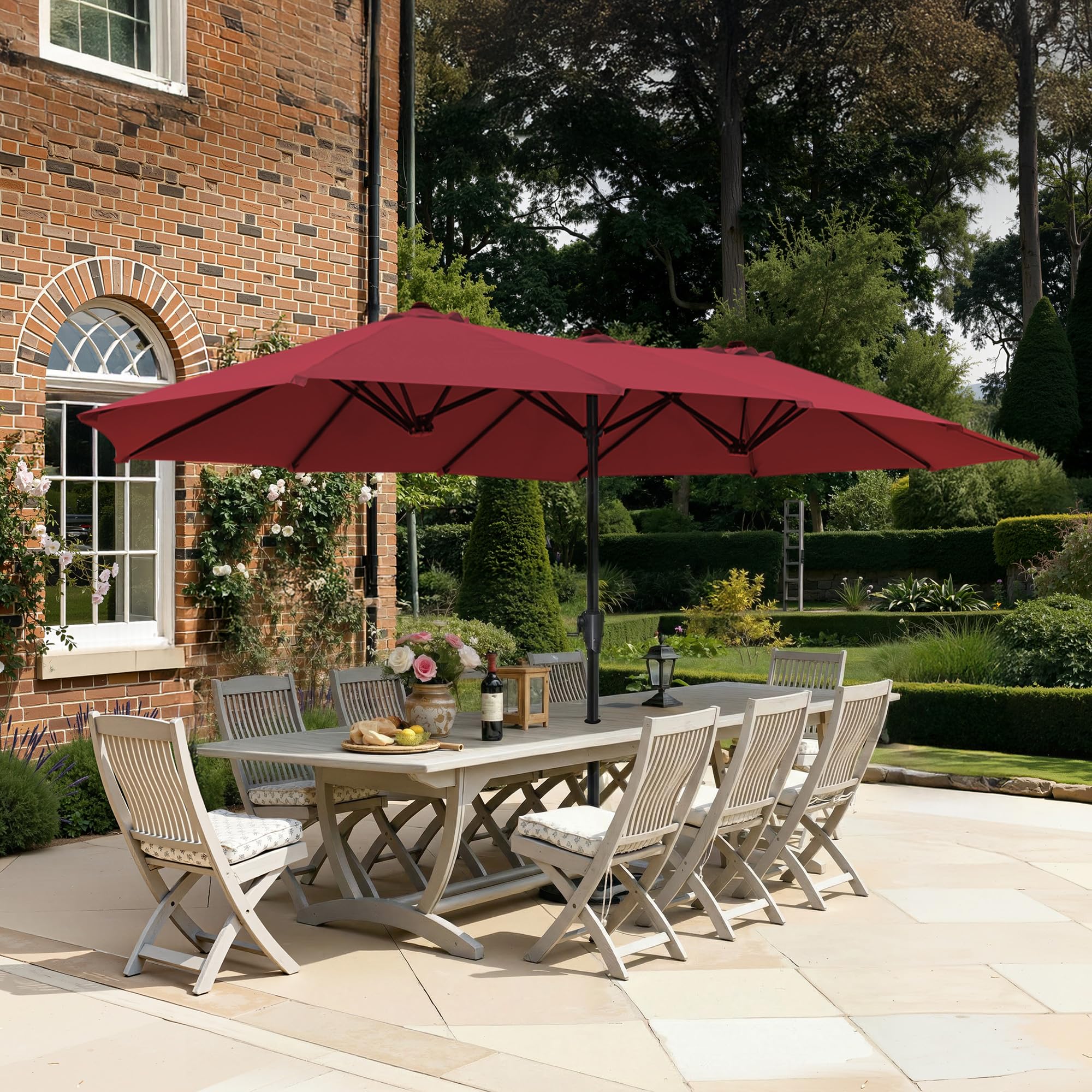 SUPERJARE 13FT Outdoor Umbrella for Patio, Double sided Pool Umbrellas with Fade Resistant Canopy, Large Table Umbrella for Deck, Market, Backyard - Beige(No Base)