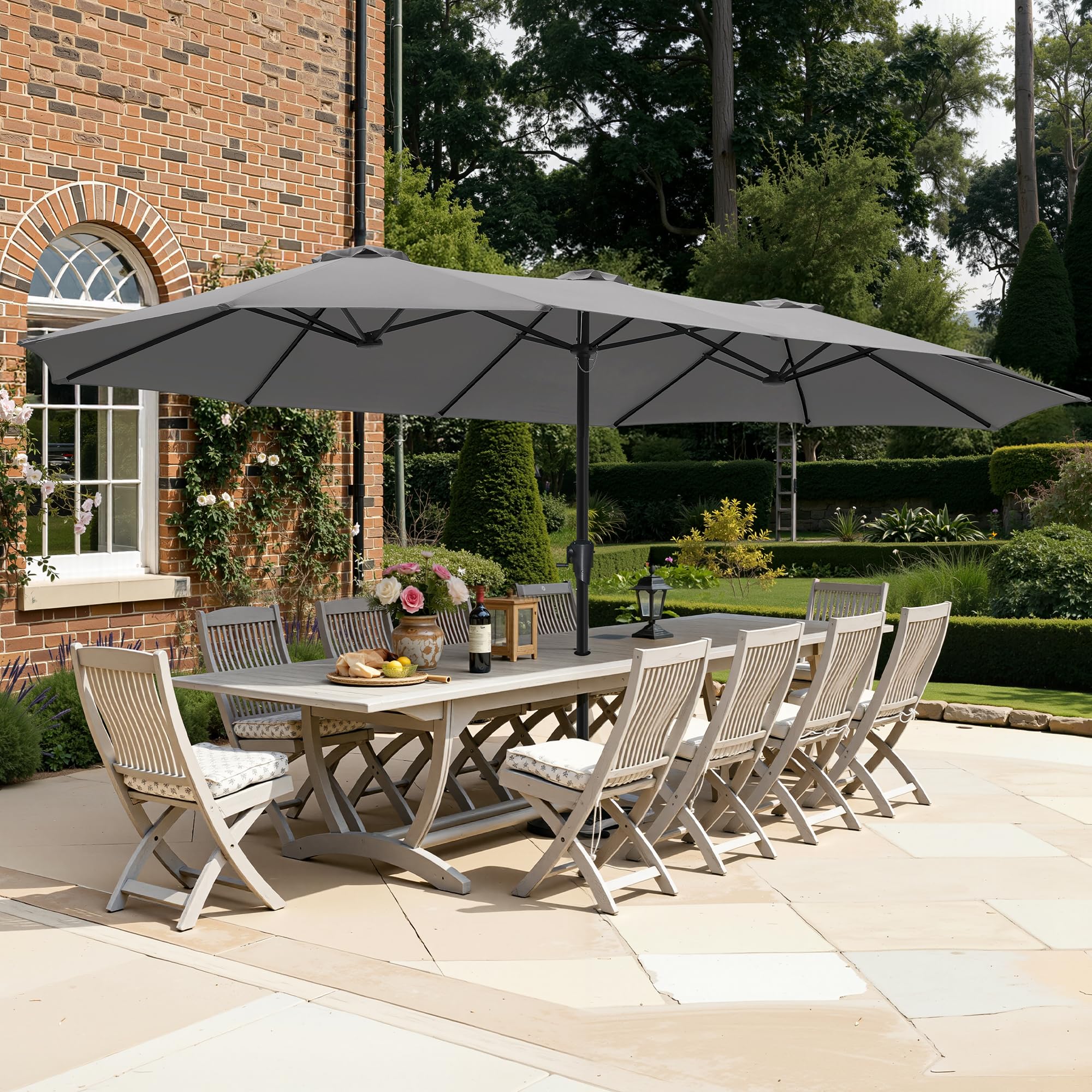 SUPERJARE 13FT Outdoor Umbrella for Patio, Double sided Pool Umbrellas with Fade Resistant Canopy, Large Table Umbrella for Deck, Market, Backyard - Beige(No Base)