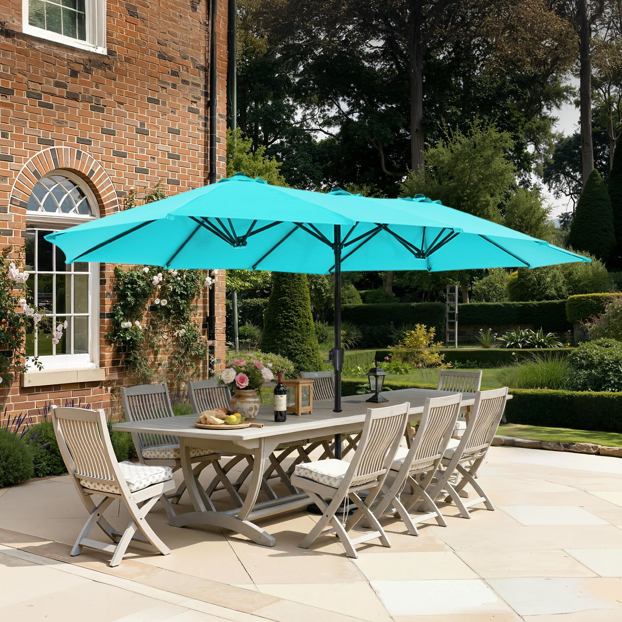 SUPERJARE 13FT Outdoor Umbrella for Patio, Double sided Pool Umbrellas with Fade Resistant Canopy, Large Table Umbrella for Deck, Market, Backyard - Beige(No Base)