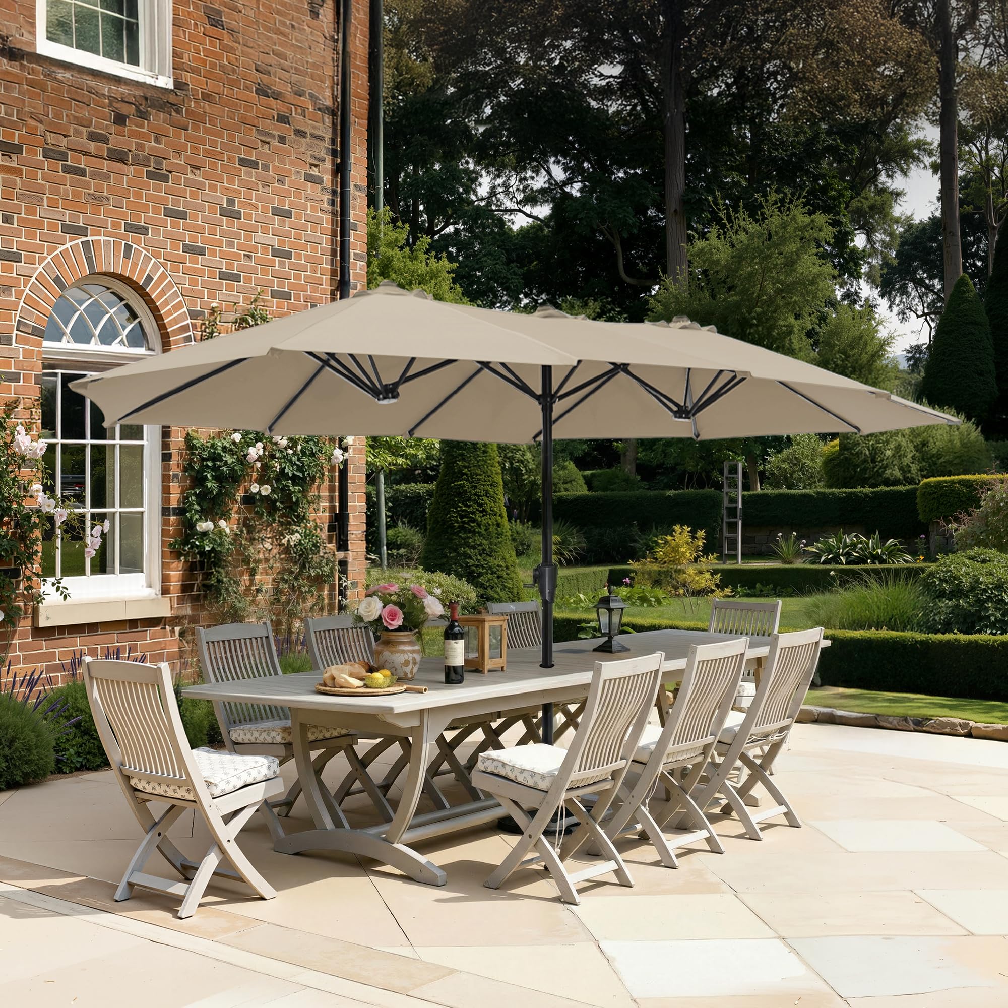 SUPERJARE 13FT Outdoor Umbrella for Patio, Double sided Pool Umbrellas with Fade Resistant Canopy, Large Table Umbrella for Deck, Market, Backyard - Beige(No Base)